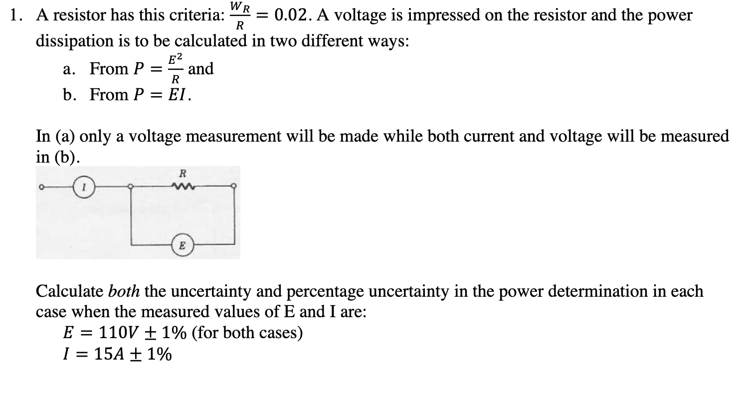 Solved WR R 1. A resistor has this criteria: 0.02. A voltage | Chegg.com