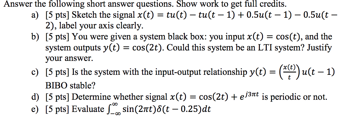 Solved Answer the following short answer questions. Show | Chegg.com