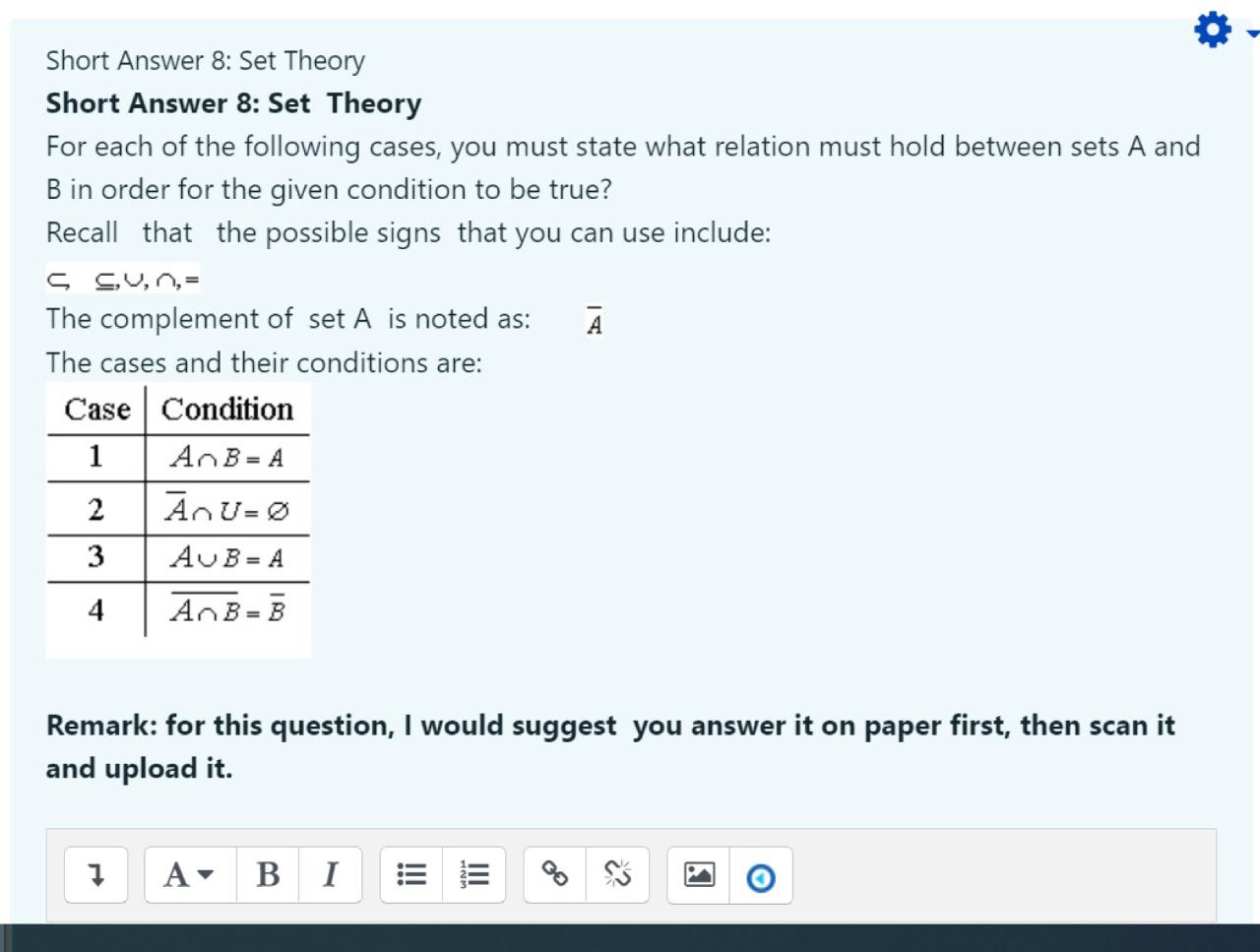 Solved Short Answer 8: Set Theory Short Answer 8: Set Theory | Chegg.com