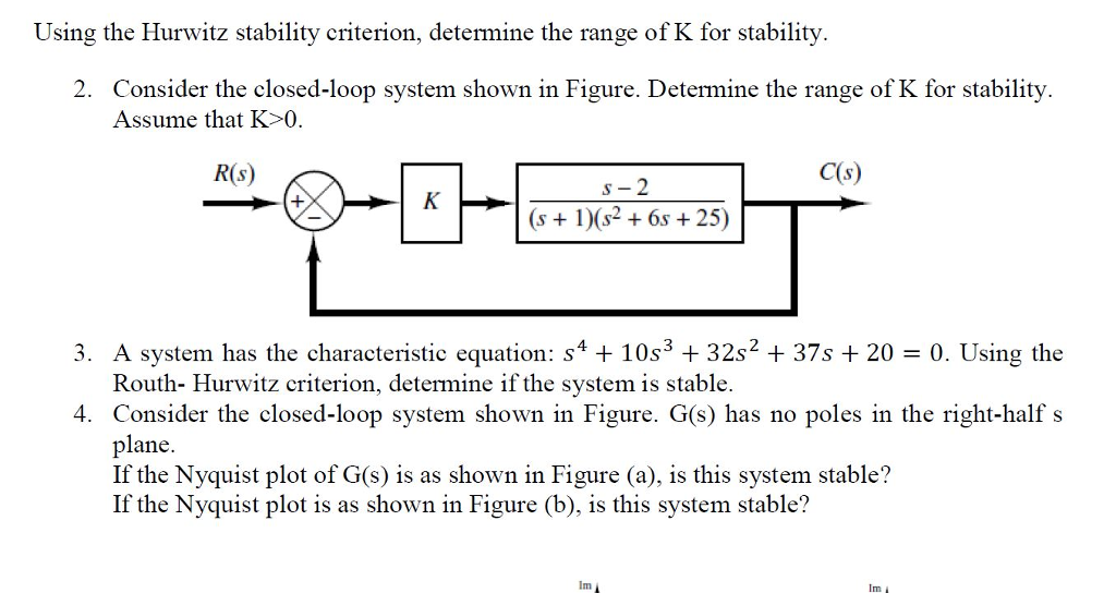 Solved Using The Hurwitz Stability Criterion Determine The Chegg