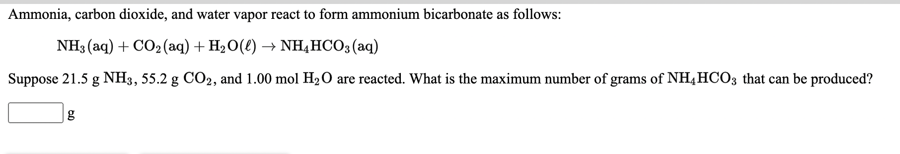 Solved Ammonia, carbon dioxide, and water vapor react to | Chegg.com