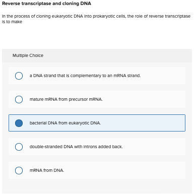 Solved Reverse transcriptase and cloning DNA In the process | Chegg.com