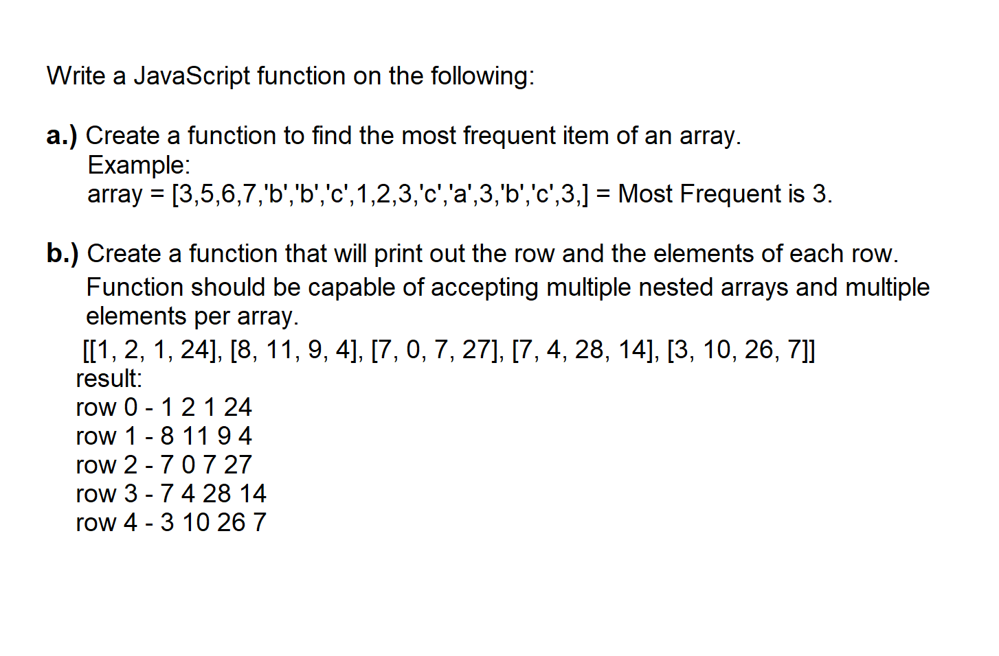 Solved Write a JavaScript function on the following: a.) | Chegg.com