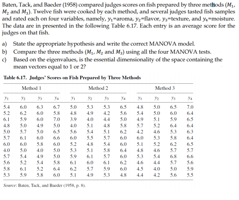 Solved Baten, Tack, and Baeder (1958) compared judges scores | Chegg.com