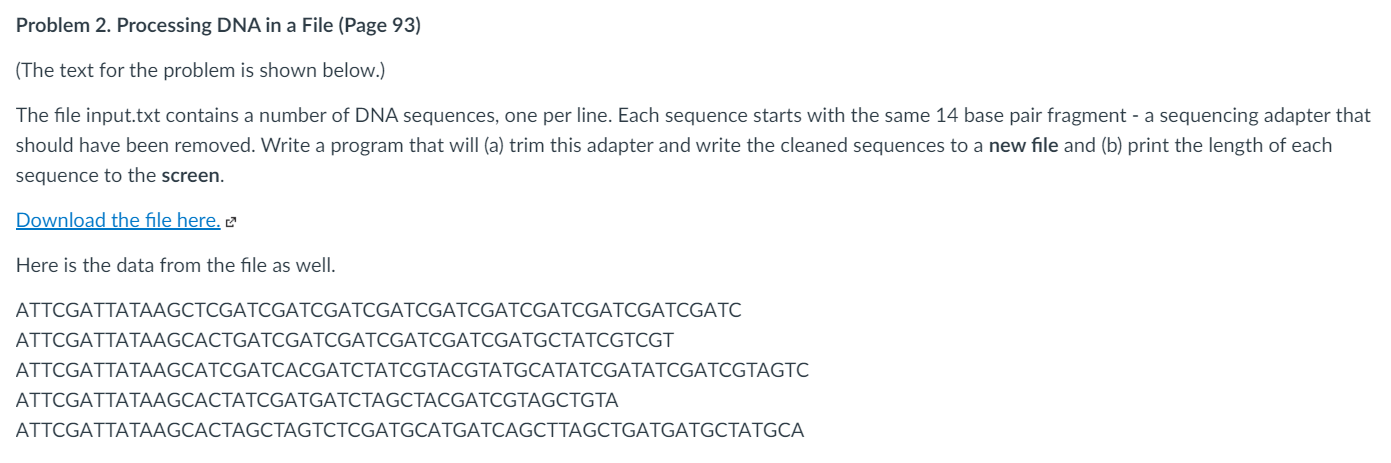 Solved Problem 2. Processing DNA in a File (Page 93) (The | Chegg.com