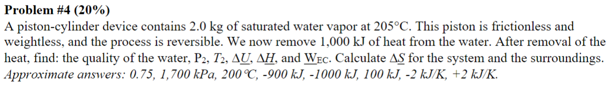 Solved Problem \#4 (20\%) A piston-cylinder device contains | Chegg.com