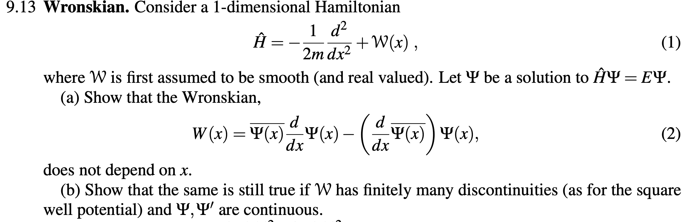 Solved 1 9 13 Wronskian Consider A 1 Dimensional Hamilto Chegg Com