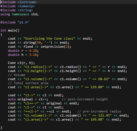 Solved In C++, please! Define a class named Cone, which | Chegg.com