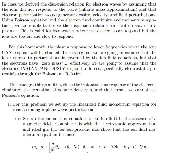 Solved In class we derived the dispersion relation for | Chegg.com