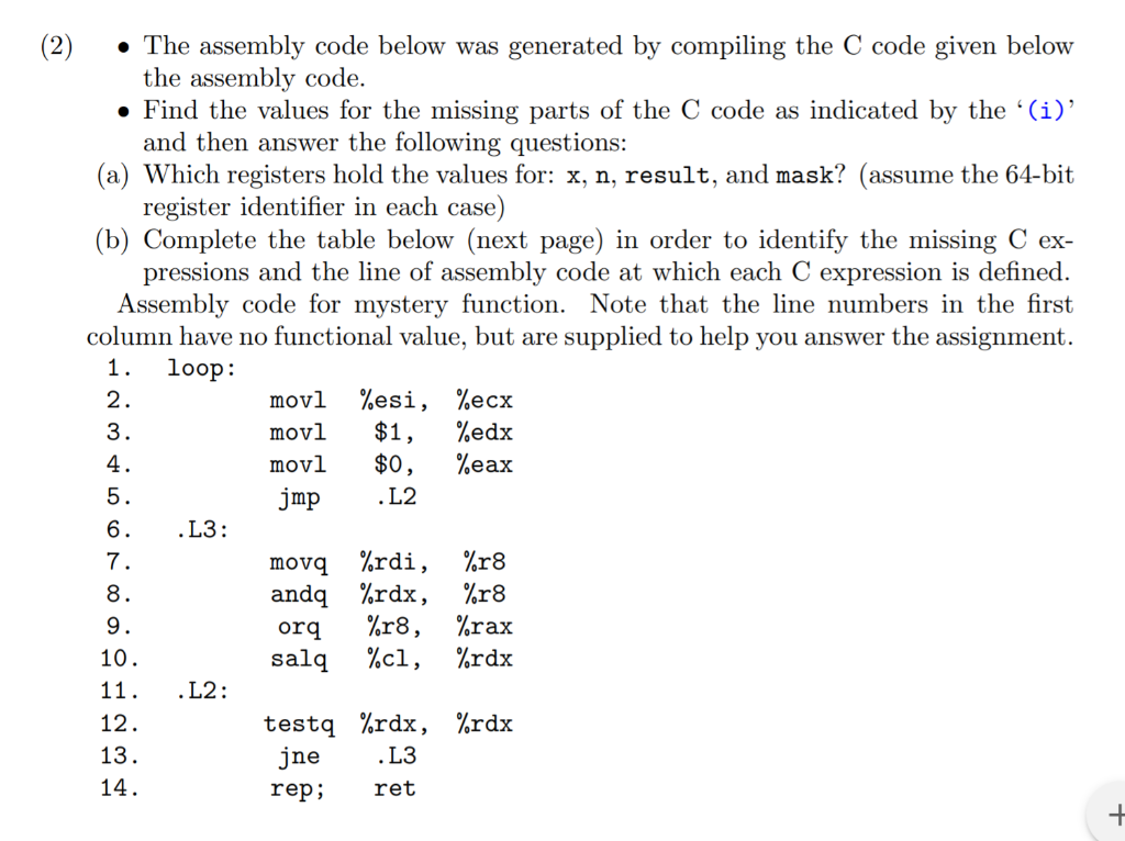 Solved . The The Assembly Code Below Was Generated By | Chegg.com