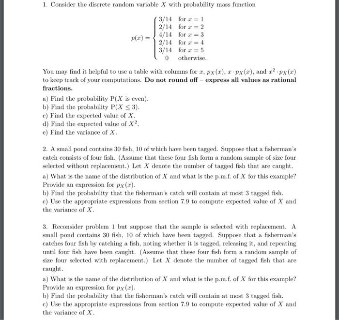 Solved 1. Consider the discrete random variable X with | Chegg.com