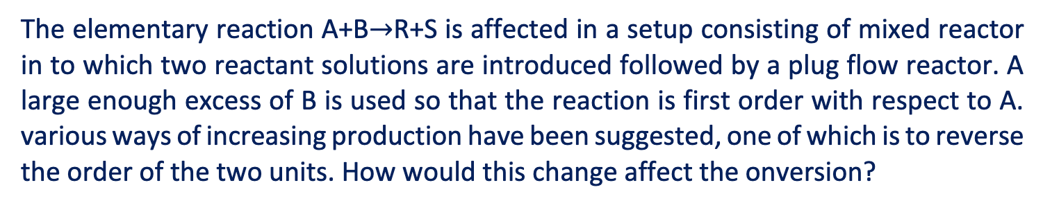 Solved The Elementary Reaction A+B→R+S Is Affected In A | Chegg.com