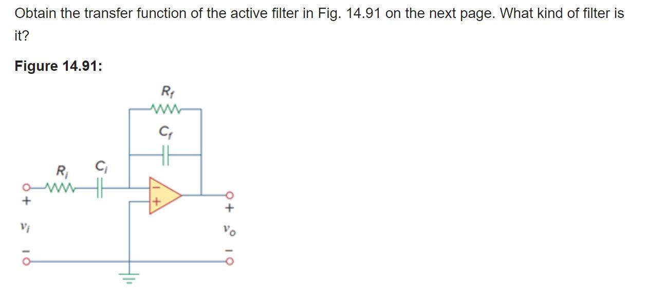 Solved Obtain the transfer function of the active filter in | Chegg.com