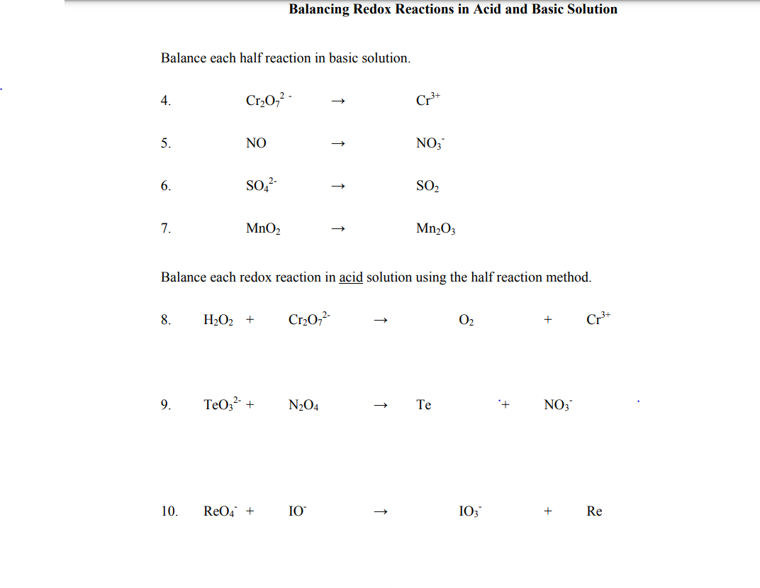 Solved Balance each half reaction in basic solution. 4. | Chegg.com