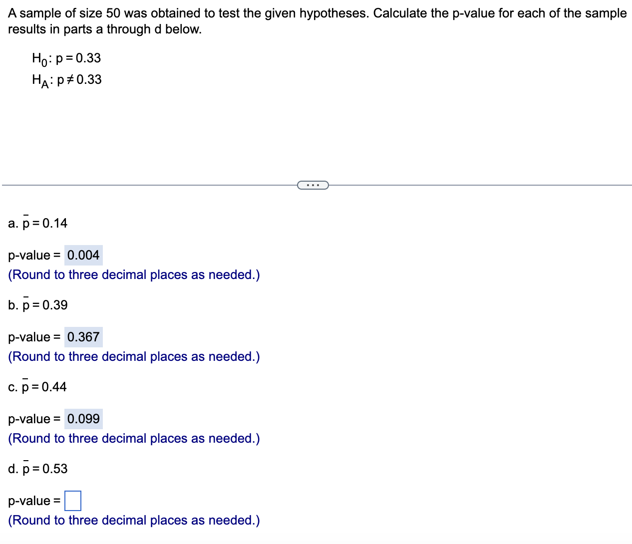 Solved A sample of size 50 was obtained to test the given | Chegg.com