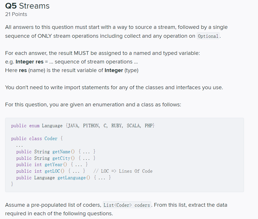 Solved Q5 Streams 21 Points All answers to this question | Chegg.com