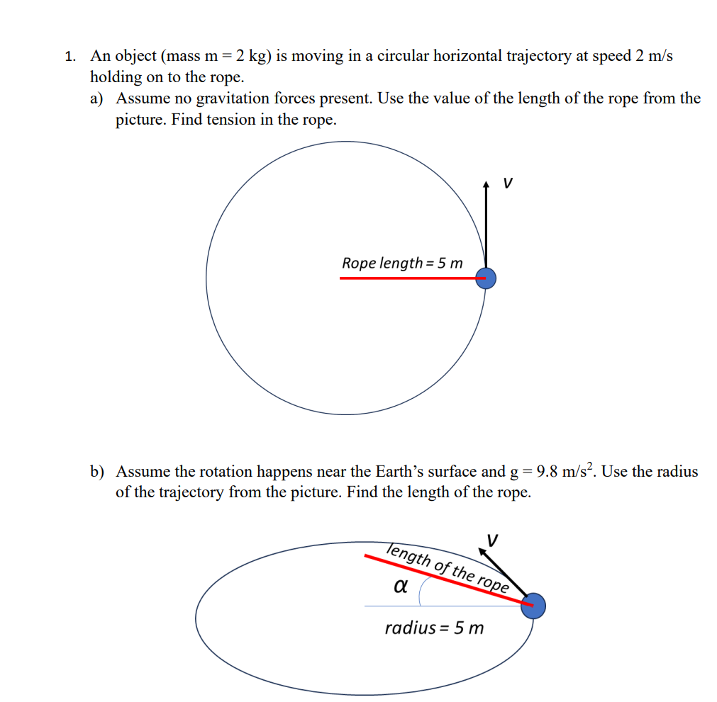 Solved 1. An object (mass m=2 kg ) is moving in a circular | Chegg.com