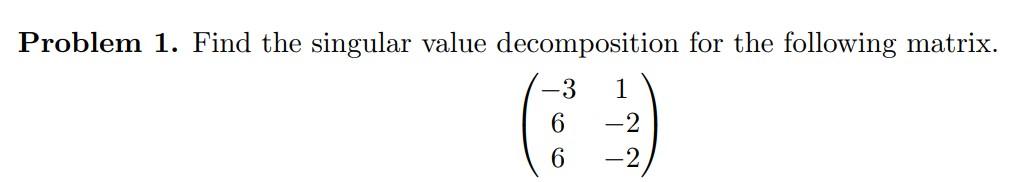 Solved Problem 1. Find the singular value decomposition for | Chegg.com