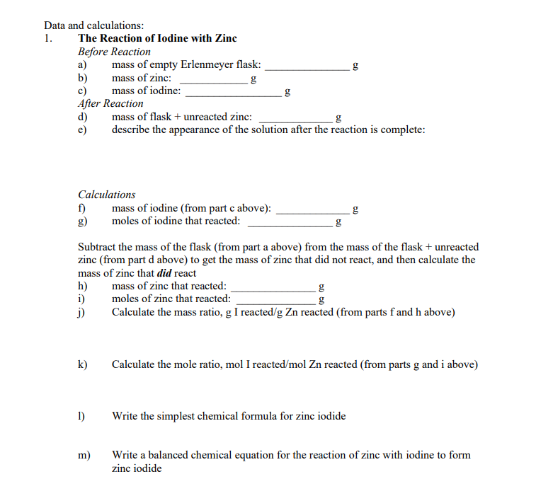 General Chemistry The Reaction of Iodine with Zinc