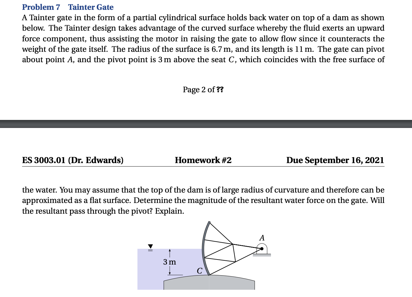 Solved Problem 7 Tainter Gate A Tainter gate in the form of