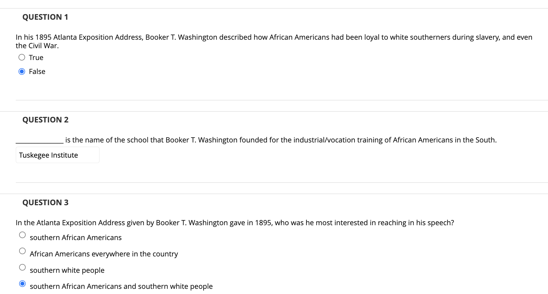 Solved QUESTION 1 In his 1895 Atlanta Exposition Address,