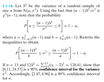 Solved 7.1-16. Let S2 be the variance of a random sample of | Chegg.com