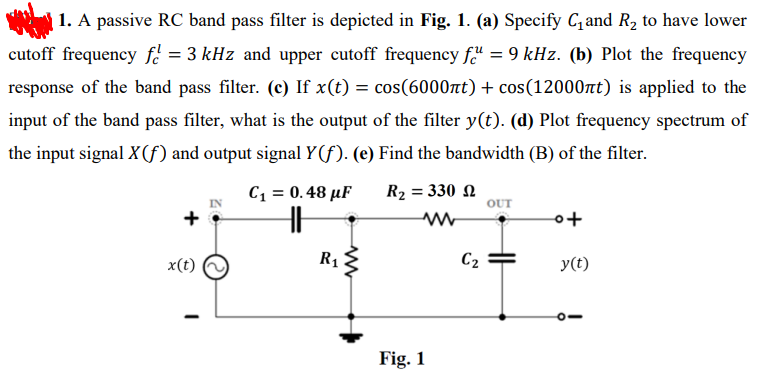 Solved 1. A Passive RC Band Pass Filter Is Depicted In Fig. | Chegg.com