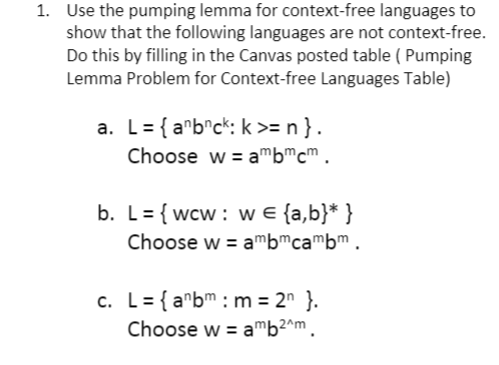 Solved 1 Use the pumping lemma for context free languages Chegg com