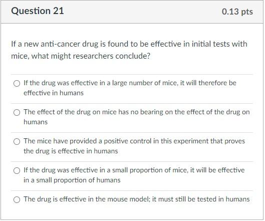 Solved Question 21 0 13 Pts If A New Anti cancer Drug Is Chegg