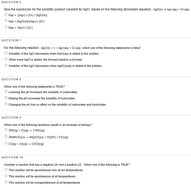 Solved QUESTION 6 Give the expression for the solubility | Chegg.com