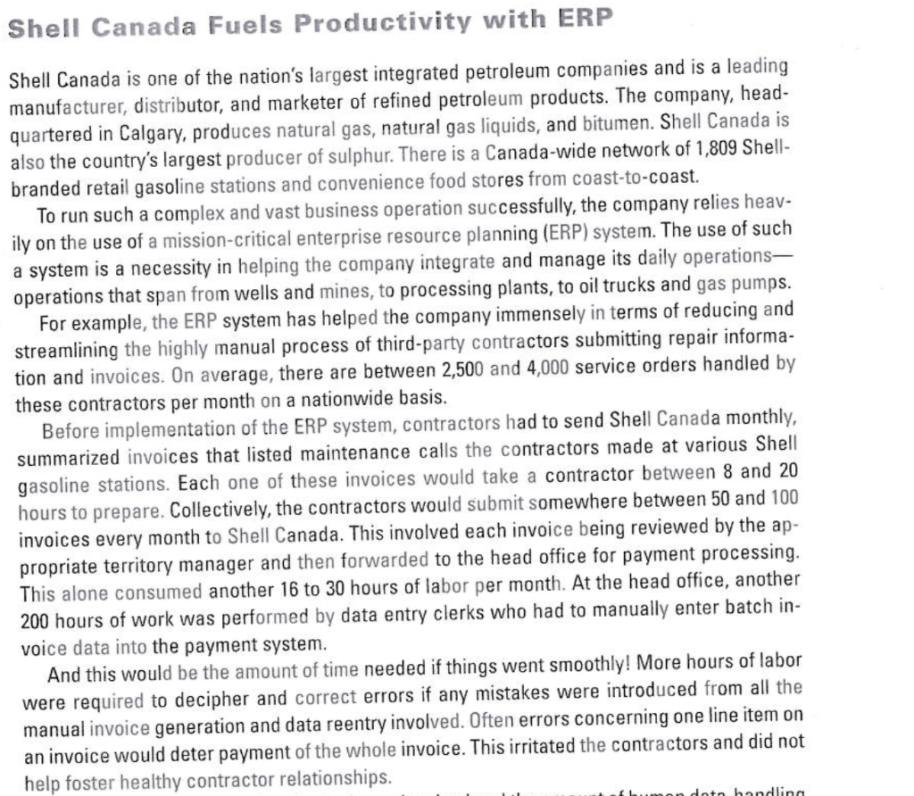 Solved Shell Canada Fuels Productivity with ERP Shell Canada