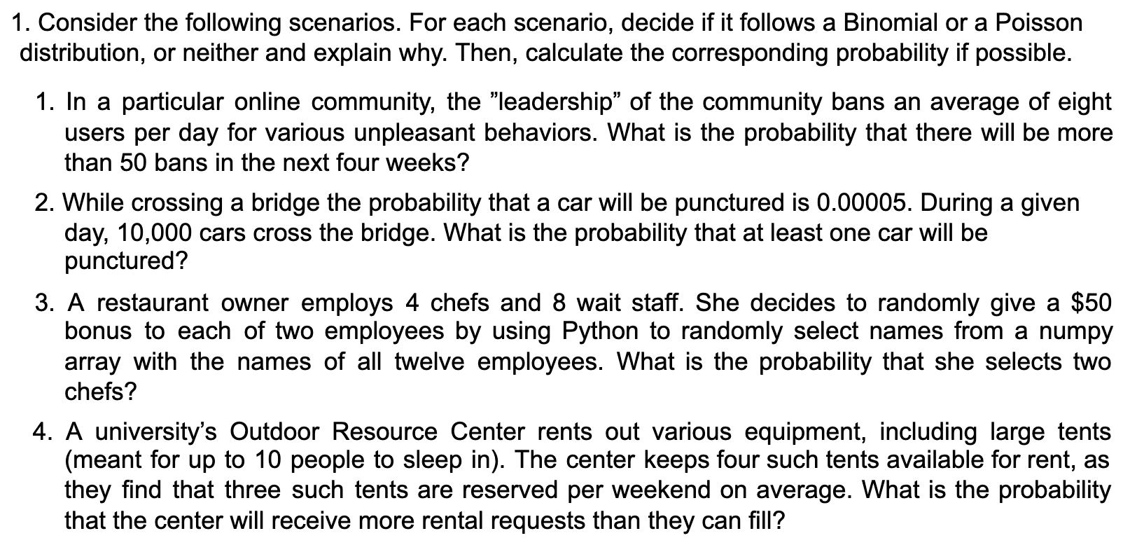 Solved 1. Consider The Following Scenarios. For Each | Chegg.com