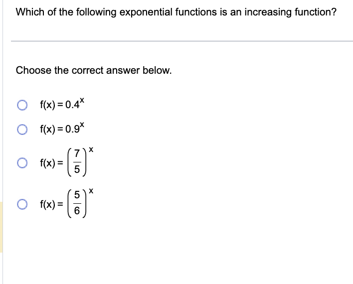 Solved Which of the following exponential functions is an Chegg com Solved Which of the following exponential functions is an Chegg com