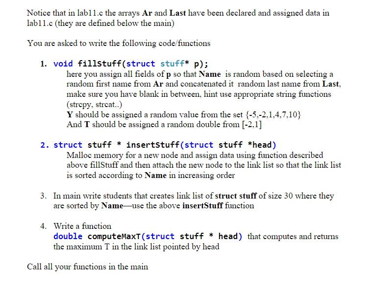 Solved Complete the functions in the following code in C | Chegg.com