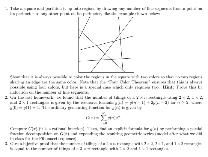 Solved 1. Take a square and partition it up into regions by 