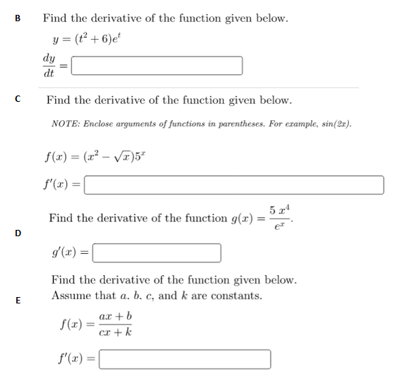 Solved B Find the derivative of the function given below. y | Chegg.com