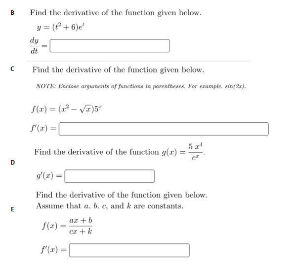 Solved B Find The Derivative Of The Function Given Below. Y | Chegg.com