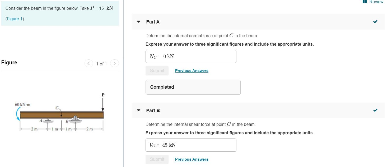 Solved 1 Review Consider the beam in the figure below. Take | Chegg.com
