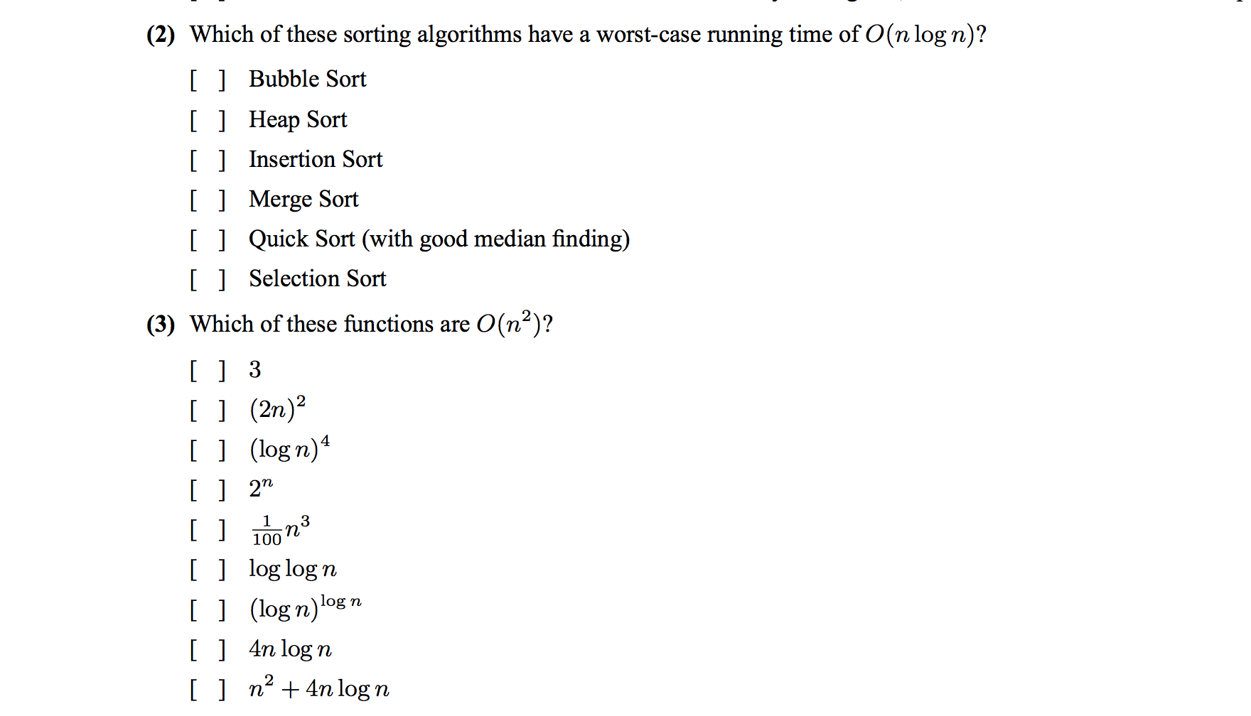 Solved (2) Which of these sorting algorithms have a | Chegg.com