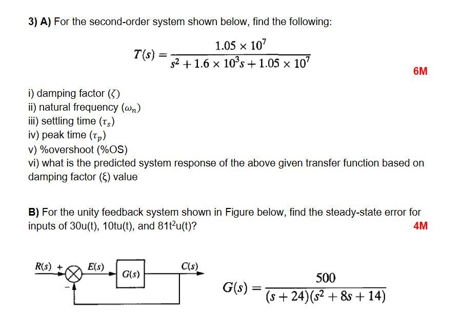Solved 3) A) For the second-order system shown below, find | Chegg.com