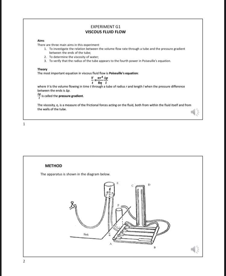 Solved EXPERIMENT G1 VISCOUS FLUID FLOW Alms There are three