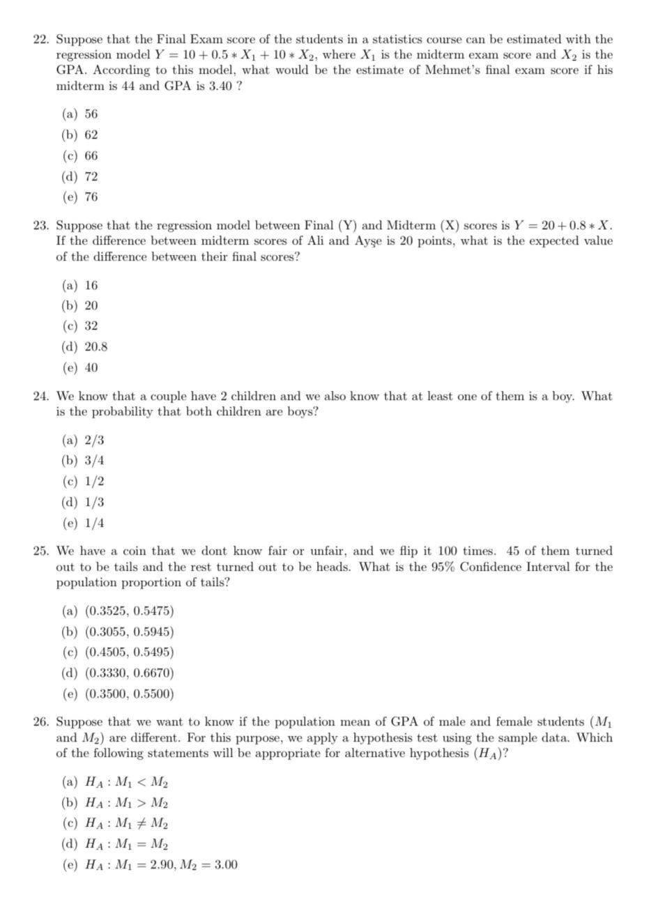 Solved 22. Suppose that the Final Exam score of the students | Chegg.com