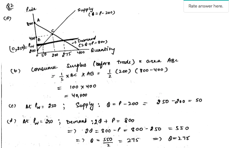 Solved (e) Calculate consumer surplus if the product were | Chegg.com