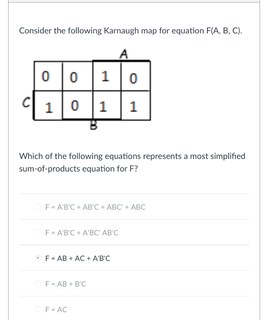 Solved Consider The Following Karnaugh Map For Equation F(A, | Chegg.com