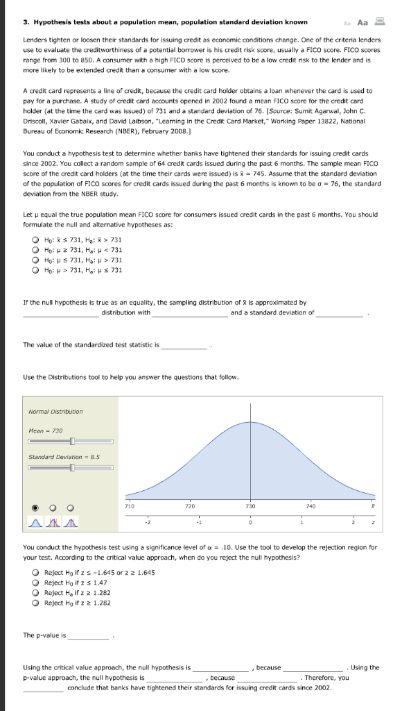 hypothesis tests for a population mean standard deviation known