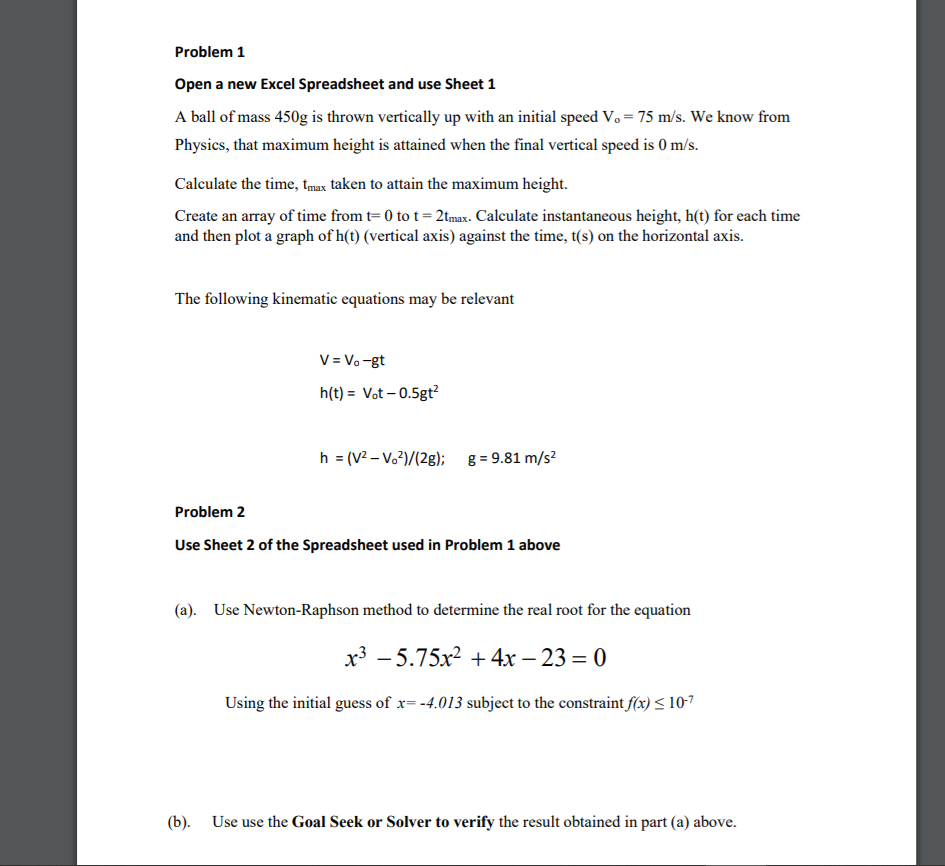 Solved problem 1 open a new excel spreadsheet and use sheet chegg