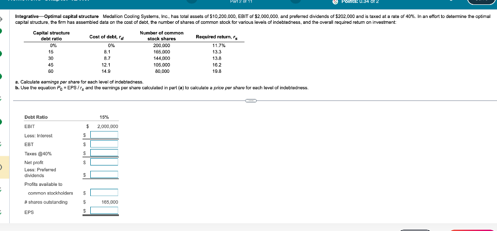 Solved - Calculate Eamings Per Share For Each Level Of | Chegg.com