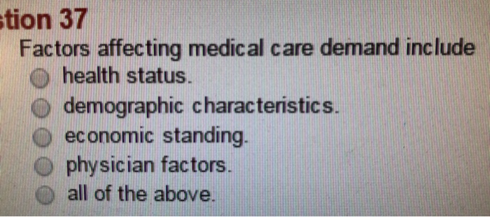 Solved Factors Affecting Medical Care Demand Include Heal