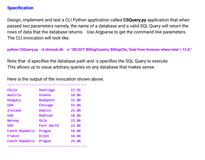 Specification Design, implement and test a CLI Python | Chegg.com
