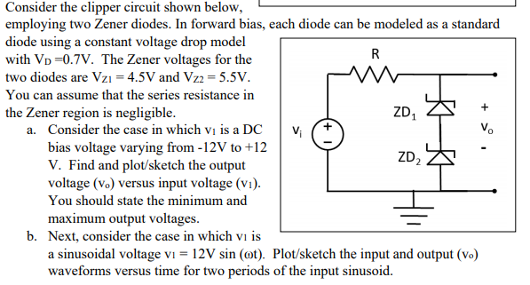 Solved Consider the clipper circuit shown below, employing | Chegg.com